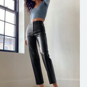 Aritzia The Melina Pant vegan leather black highrise straight-leg regular size 4